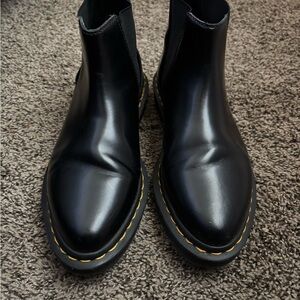 Dr. Martens Black Leather Boots with Yellow Stitching